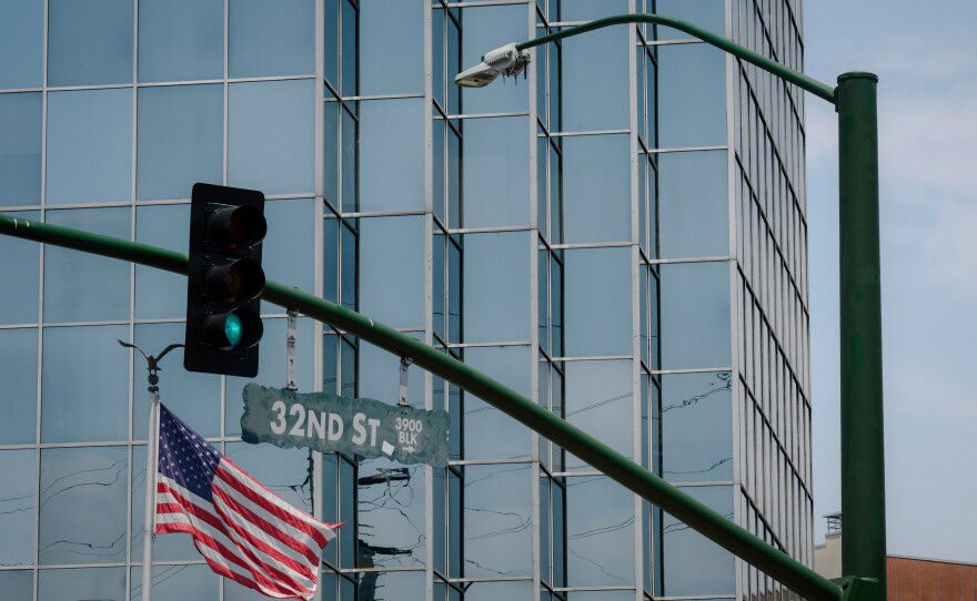 Smart streetlights are pictured at the corner of 32nd Street and University Avenue in San Diego on July 12, 2024.
