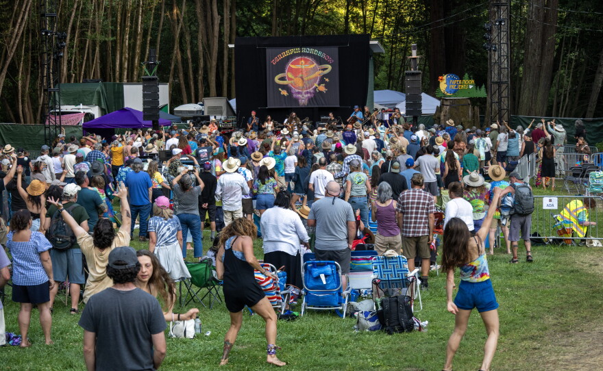 Terrapin Roadshow performs at Monte Rio Amphitheater in Monte Rio, CA for a story about the longevity of the Grateful Dead's music and cultural scene.