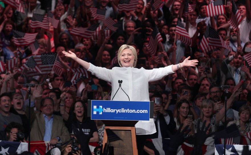 Hillary Clinton celebrates her primary wins at The Brooklyn Navy Yard on Tuesday.