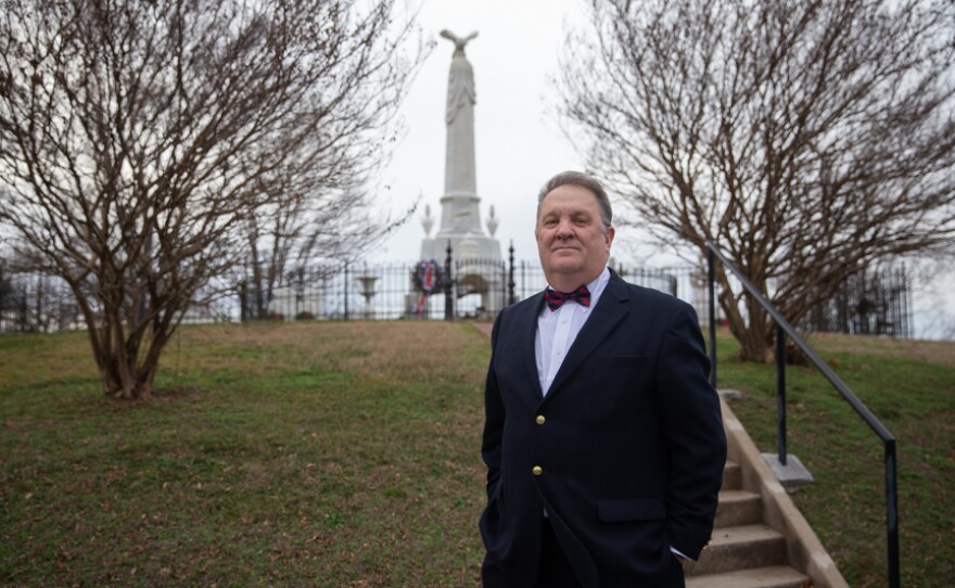 Greene County Historian Tim Massey poses for a portrait at the Andrew Johnson National Cemetery in Greeneville, Tenn.