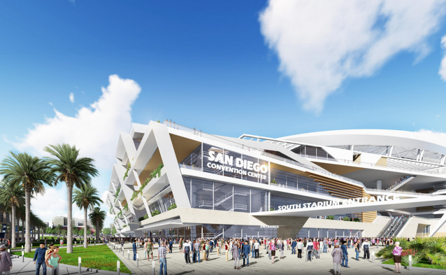 A concept design of a proposed Chargers stadium in downtown San Diego is shown in this undated photo.