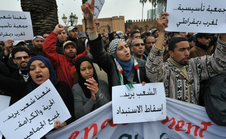 Moroccans demonstrate in Rabat on Sunday.