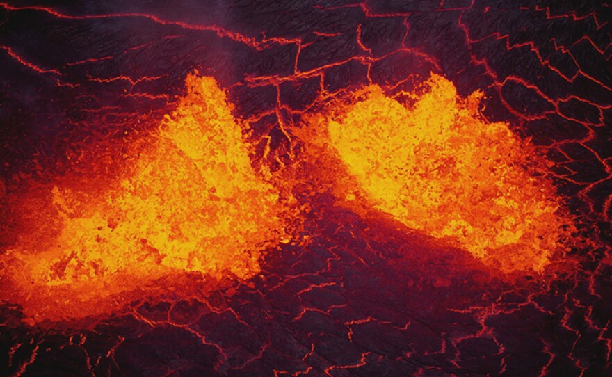 Bubbling lava pools from the 2018 eruption of Kilauea, Hawaii.