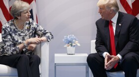 U.S. President Donald Trump meets with British Prime Minister Theresa May at the G20 Summit, Saturday, July 8, 2017, in Hamburg, Germany. 