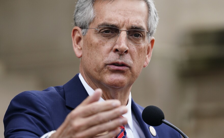 Georgia Secretary of State Brad Raffensperger speaks during a news conference on Wednesday, Nov. 11, 2020, in Atlanta.