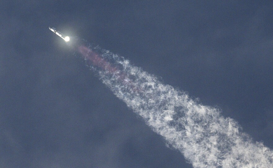 The SpaceX Starship spacecraft lifts off from Starbase in Boca Chica, Texas, on Thursday.