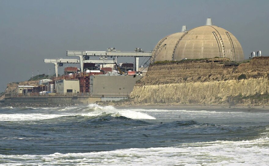 Pacific surf rolls in under the nuclear reactors of the San Onofre Nuclear Generating Station in northern San Diego County, April 25, 2001.