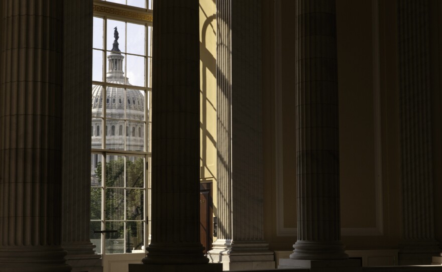 The US Capitol building as seen from the Cannon House Office Building in Washington.