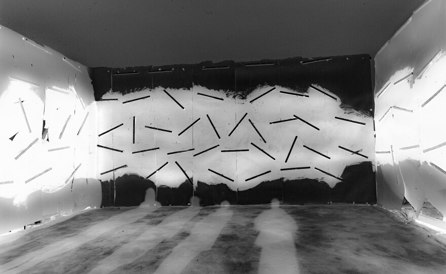 <em>Lifelines / Band-aid</em>, 2022. This is our family tree installed on the walls of the Refuge — connections over a wound.