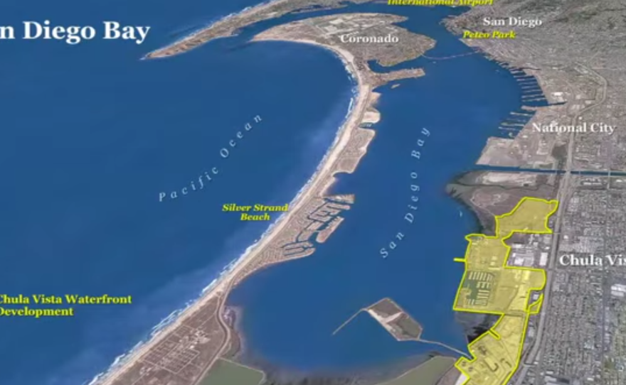 A screen shot from a June 2013 Port of San Diego video shows the area that will be developed under the Chula Vista bayfront plan.