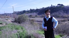 Deborah Knight, executive director of the Friends of Rose Canyon, stands at the edge of the canyon she hopes will not have to accommodate a high-speed rail line.  