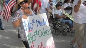 Demonstrators congregated in front of the federal courthouse in downtown Phoenix on July 19 to show their opposition to Sheriff Joe Arpaio. 