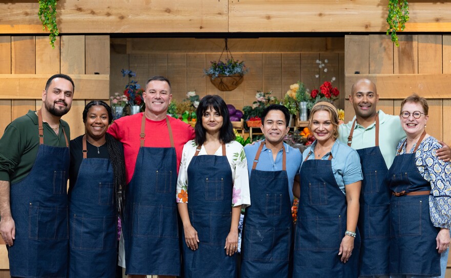GREAT AMERICAN RECIPE, Season 4 contestants: From left to right: Waigal Safi, Brie Jamieson, Coby Bailey, Anika Chowdhury, Rex Alba, Suwanee Lennon, Carlos Tiburcio and Fran Wescott.