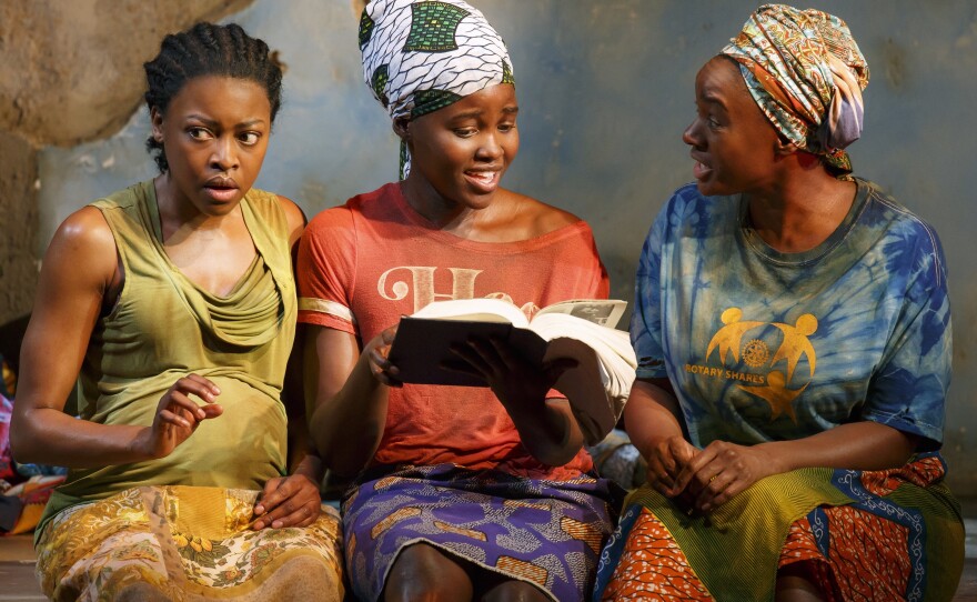 Pascale Armand, Lupita Nyong'o and Saycon Sengbloh in a scene from <em>Eclipsed</em>, now on Broadway.