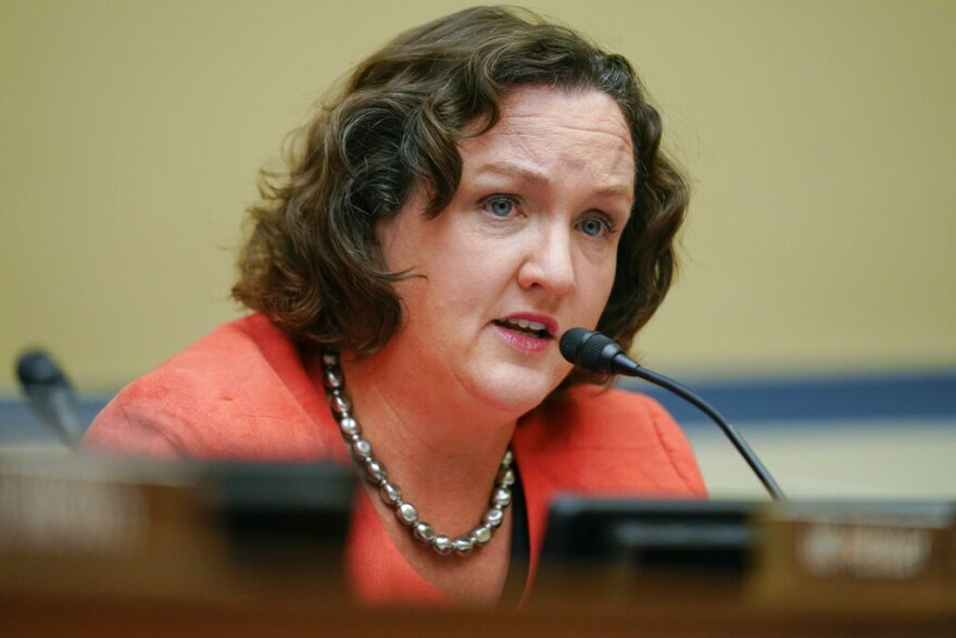 FILE - Rep. Katie Porter, D-Calif., speaks during a House Committee on Oversight and Reform hearing on gun violence on Capitol Hill in Washington, June 8, 2022. Porter of says she will seek the Senate seat currently held by Sen. Dianne Feinstein, a fellow Democrat and the longest serving member of the chamber.