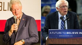 Left: Bill Clinton speaks at the Balboa Park Club in San Diego, May 4, 2016. Right: Bernie Sanders speaks at a campaign rally in Piscataway, N.J., May 8, 2016.