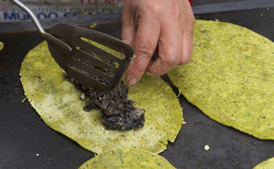 Huitlacoche quesadillas with spinach in Mexico City in 2013.