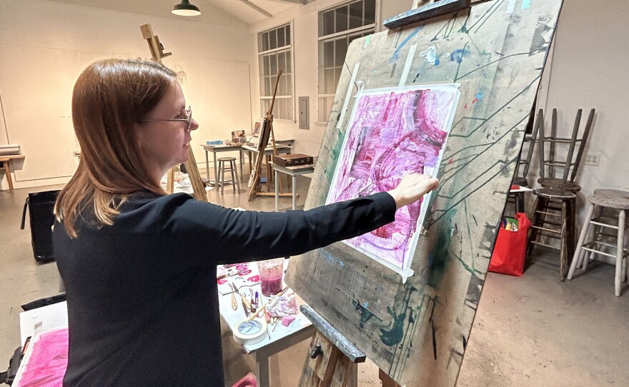 Anna Clyne, at an art studio in Woodstock, N.Y. Painting, she says, has helped her think about structure and color in her musical compositions.