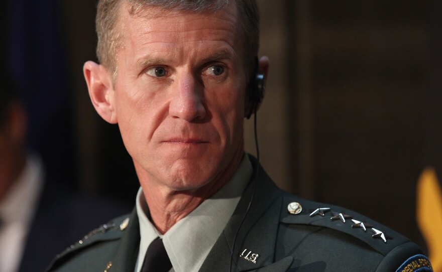 General Stanley A. McChrystal, Commander, U.S. Forces Afghanistan looks on during a press conference at Bendlerblock on April 21, 2010 in Berlin, Germany. 