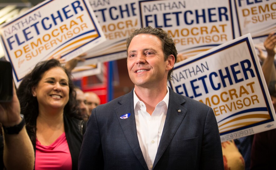 Nathan Fletcher is shown here after the primary election on June 5, 2018, at Golden Hall in San Diego. He would go on to win a seat on the county Board of Supervisors before ultimately resigning in 2023 amid sexual assault allegations.