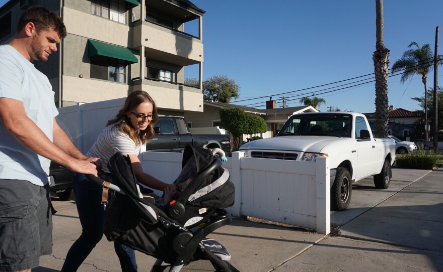 The Fugates still make time to stroll their San Diego neighborhood together. In a survey of California companies, more than 90 percent of businesses reported a neutral or positive impact on their companies after the 2002 California family leave law was enacted.