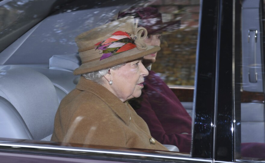 Britain's Queen Elizabeth II arrives to attend a morning church service at St. Mary Magdalene Church in Sandringham, England, on Jan. 12.