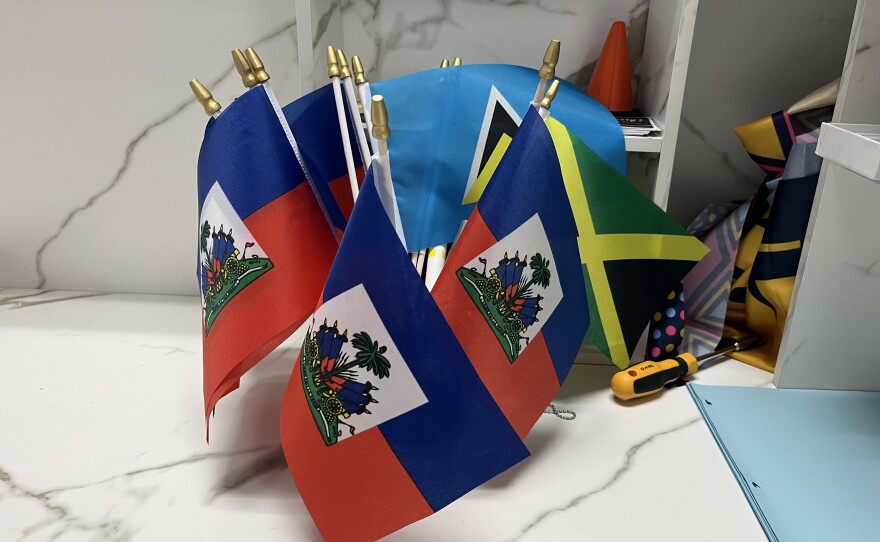 Haitian flags at the offices of the Haitian Bridge Alliance, a San Diego nonprofit.