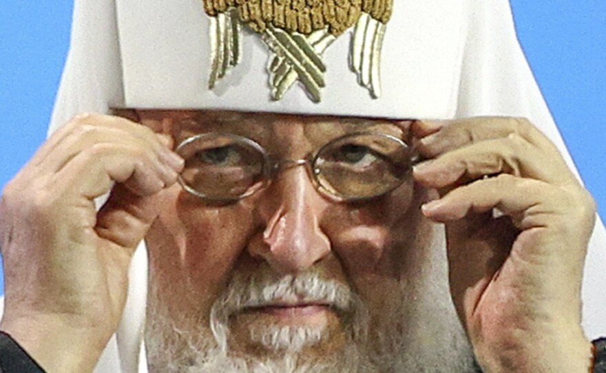 The Mosow Patriarch Kirill, head of the Russian Orthodox Church, has blessed Russia's invasion of Ukraine. He's seen here at an economic summit in St. Petersburg, Russia, July 27.