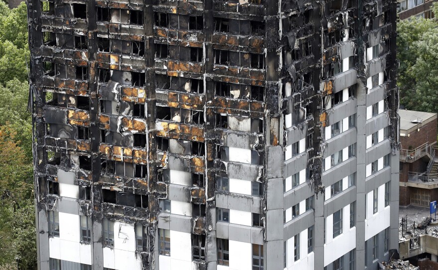 The Grenfell Tower apartment building in London, after it was badly damaged in a fire last month that killed dozens of people.
