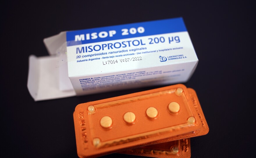 The drug misoprostol sits on a gynecological table at Casa Fusa, a health center in Buenos Aires, Argentina, Friday, Jan. 22, 2021.