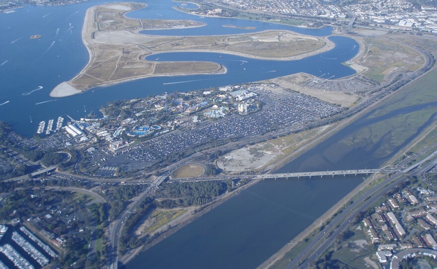 An aerial view of the San Diego River.