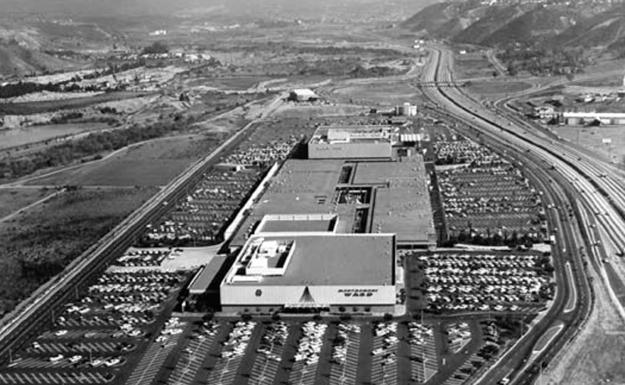 Historic photograph shows Mission Valley Mall and Interstate 8, 1964.