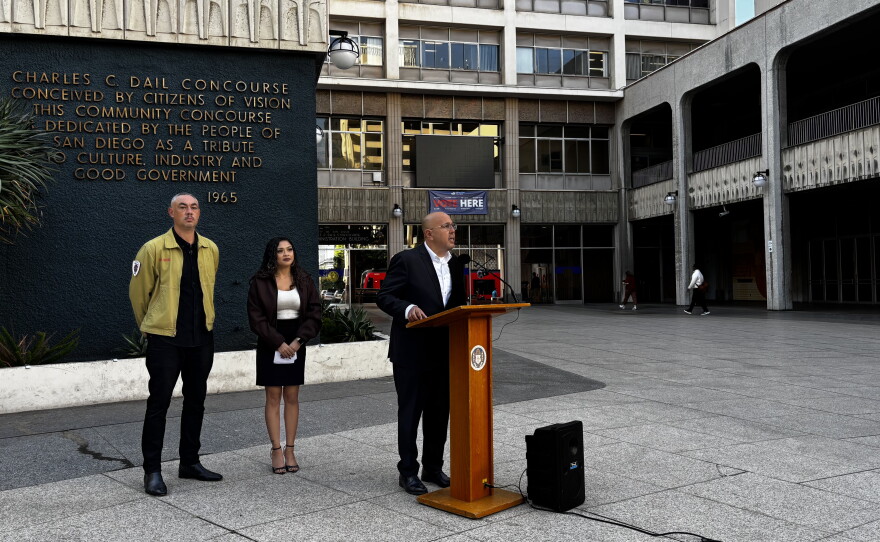 San Diego City Councilmember Henry Foster III speaks at a press conference opposing automated license plate readers, Oct. 21, 2026.