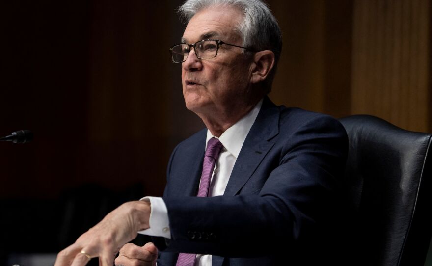 Federal Reserve Chairman Jerome Powell speaks during his re-nomination hearing in front of the Senate Banking Committee on Jan. 11. Powell has toughened his rhetoric on inflation, which has proven more stubborn than the Fed had initially anticipated.