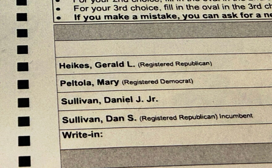 A sample election ballot is displayed in Anchorage, Alaska, on Friday, Oct. 23, 2026.