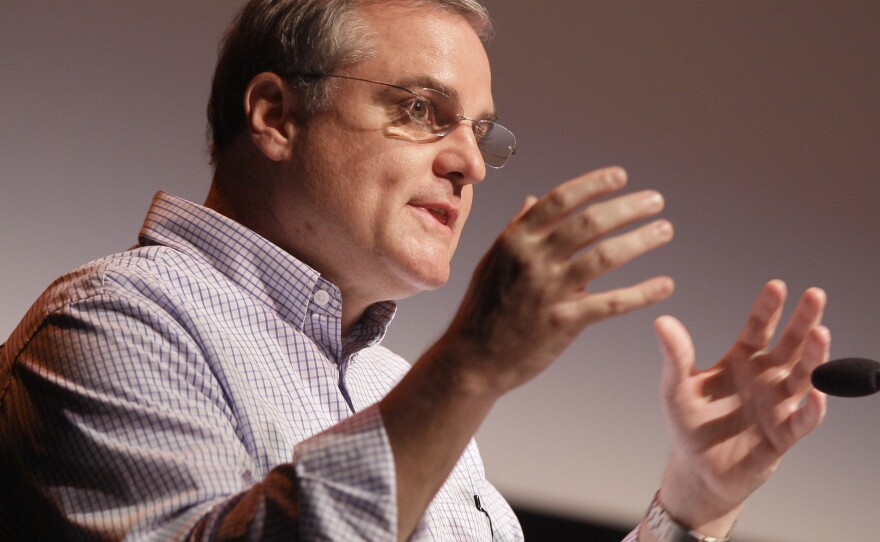 Sen. Mark Pryor, D-Ark., speaks in Stuttgart, Ark., in August. Pryor's latest ad in his re-election campaign hammers his GOP opponent's position on the government shutdown.