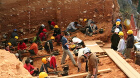 This definitive three-part special on human evolution combines interviews with renowned scientists and the most recent, groundbreaking discoveries with vivid images of our earliest ancestors to tell the first comprehensive story of our human past. Pictured: A group of workers digs in the area where earlier searches uncovered one-million-year-old hominid fossils called Homo antecessor in Atapuerca, Spain.