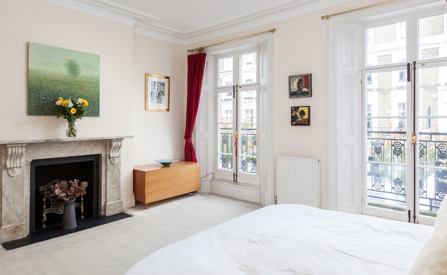 A view of one of the bedrooms in Mike Nelson's Chelsea home.