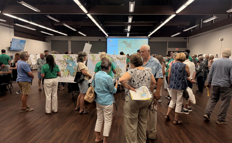 Dozens of residents from Fallbrook and surrounding communities attend an open house at the Fallbrook Community Center on Aug. 26, 2026. SDG&E hosted the event for its proposed Golden Pacific Powerlink. Two other open houses are planned in October.