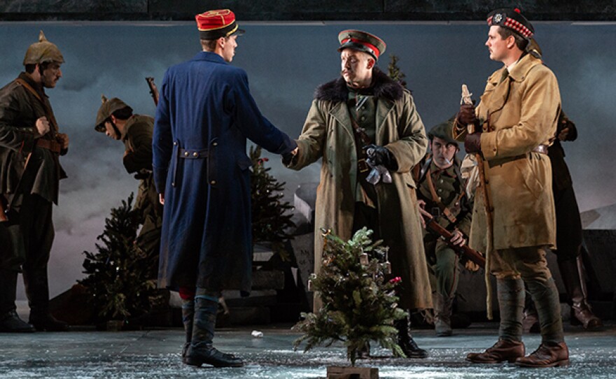 San Diego Opera presents "All Is Calm: The Christmas Truce Of 1914," a co-production with Bodhi Tree Concerts and SACRA/PROFANA, Dec. 7, 8, and 9, 2018. Part of the Detour Series. (This photo comes from a 2018 production of "Silent Night" at Glimmerglass Opera which tells the same story.)