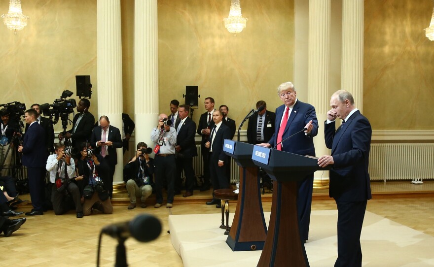 President Trump held a joint news conference with Russia's President Vladimir Putin in Helsinki on July 16.