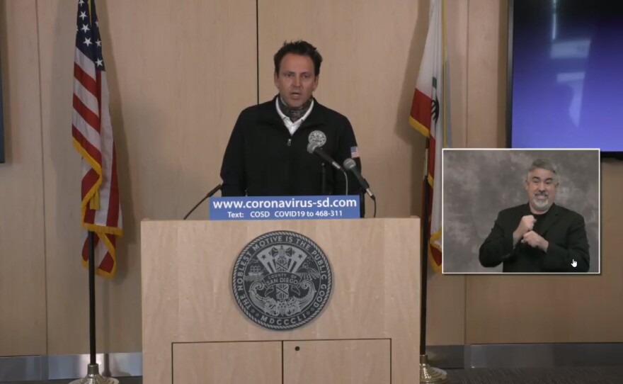 San Diego County Supervisor Nathan Fletcher giving an update on the coronavirus on April 8, 2020.