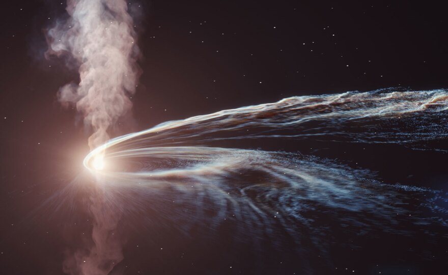 Artist's illustration of what it looks like when a supermassive black hole "spaghettifies" a star.