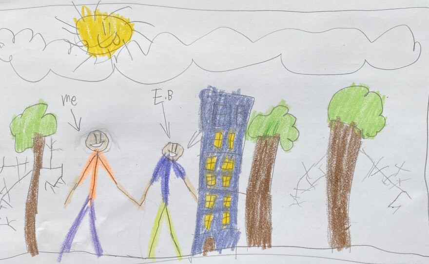 Milo Greer from Brooklyn drew himself and his friend because he "misses him so much."