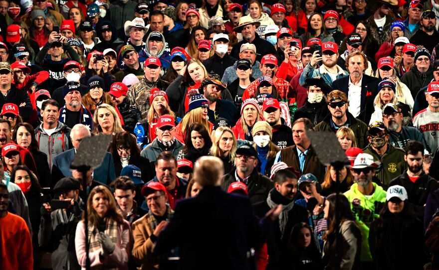 President Trump speaks at a rally to support Georgia's Republican Senate candidates in Valdosta, Ga., on Saturday. The state's two runoff races will decide which party will control the U.S. Senate.