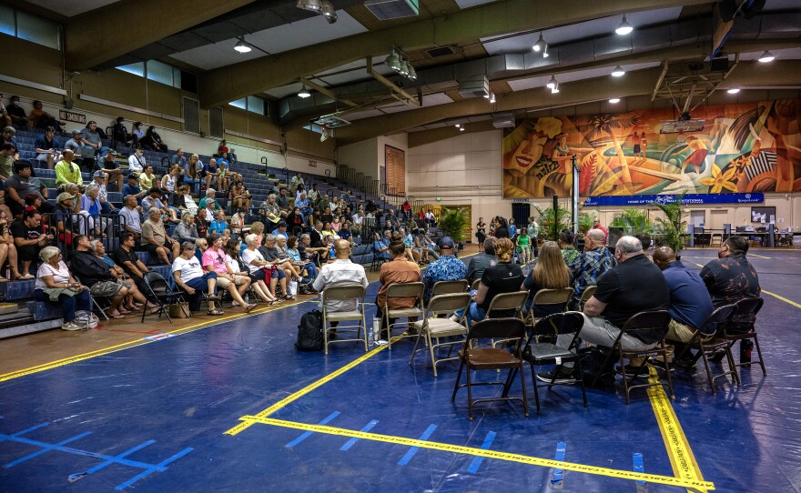 A weekly community meeting is held at the Lahaina Civic Center. Six months after the deadly fires, residents are are still in limbo as the complex task of the clean up still has a long way to go.