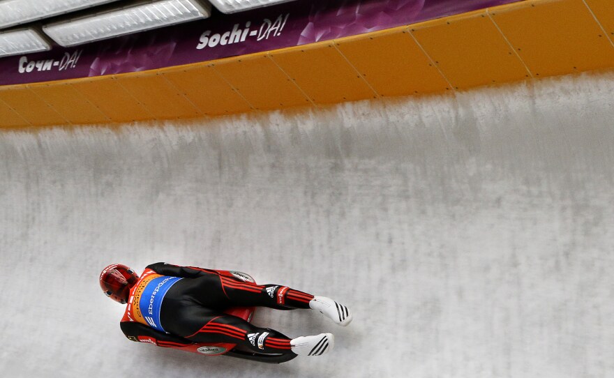 Felix Loch of Germany competes in the Luge World Cup at the Sanki Sliding Center near Sochi, Russia, on Feb. 24, 2013. The track will be used in next month's Olympic Games.