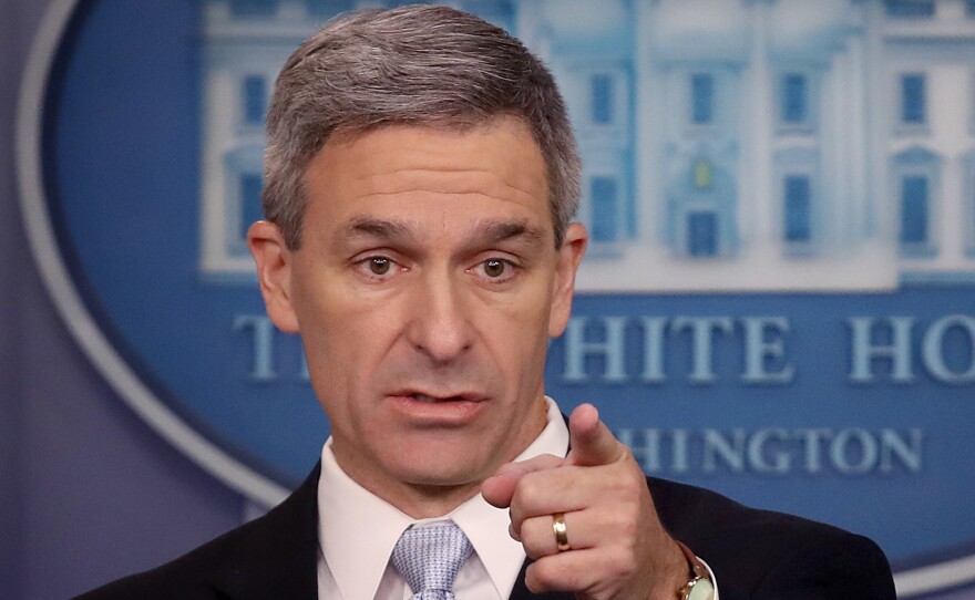 Acting Director of U.S. Citizenship and Immigration Services Ken Cuccinelli speaks about immigration policy at the White House on Aug. 12. Immigration hard-liners are pushing for him to be the next secretary of homeland security.