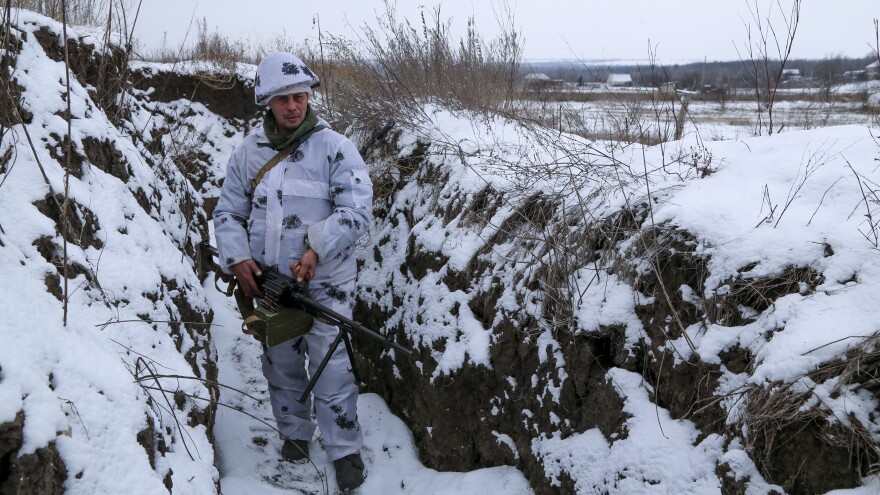 A soldier in territory controlled by pro-Russian militants in eastern Ukraine.