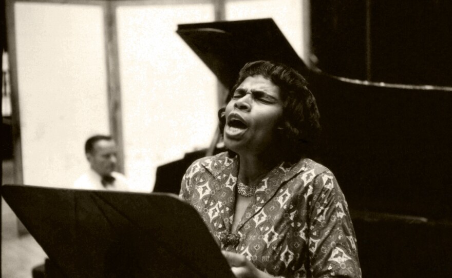 Marian Anderson recording at Webster Hall with her accompanist Franz Rupp in August 1961.